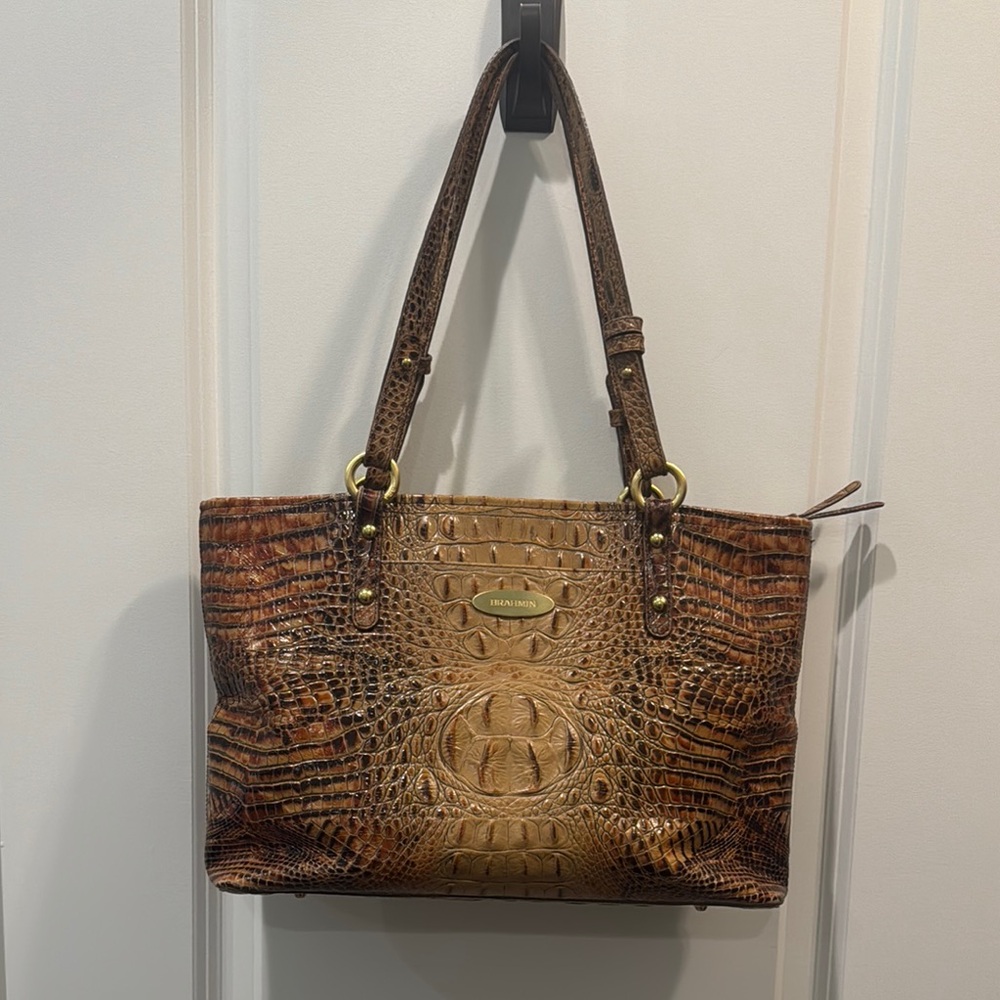 Brahmin Tan Crocodile Embossed Tote